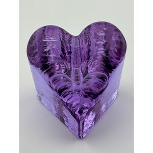 Fire & Light Purple Glass Heart Paperweight 2000 Signed